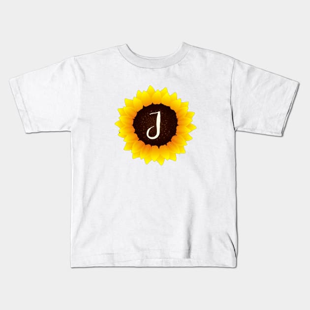 Floral Monogram J Bright Yellow Sunflower Kids T-Shirt by floralmonogram
